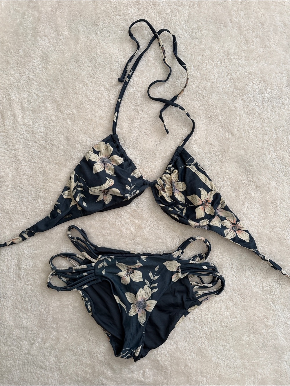 O'Neill Navy Blue Floral String Bikini Set